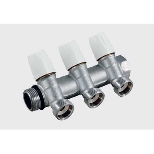 TIEMME - Colector 1877K36 1" 2 salidas 24x19 (18) con junta y llave de corte