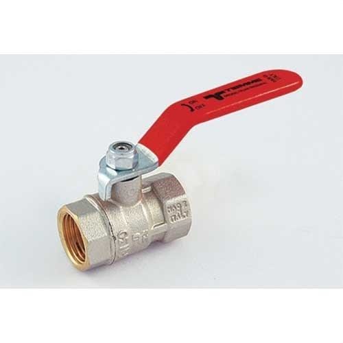 TIEMME - Válvula de esfera 2380 MISTRAL H-H 1.1/2" ISO228 con palanca plana de plástico rojo para agua