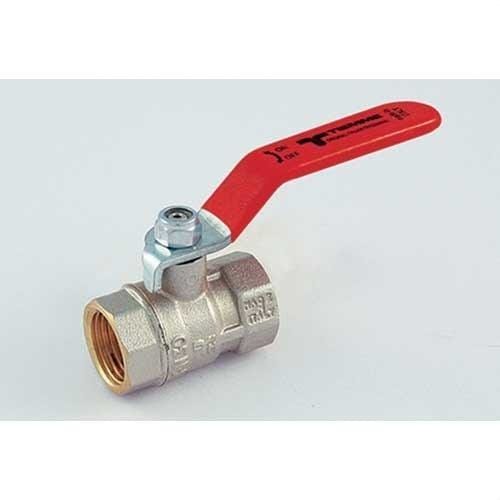TIEMME - Válvula de esfera 2380X MISTRAL H-H 1/2" ISO228 con palanca de acero inoxidable plana, plástico rojo para agua