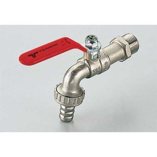 TIEMME - Grifo de esfera niquelado 2530 EOLO 3/4" con palanca plana de plástico rojo para agua