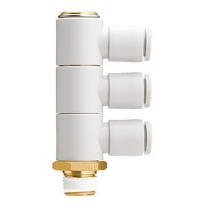 SMC - KQ2VT08-03AS KQ2VT, RACORDAJE  CONEXIÓN INSTANTÁNEA BLANCO CODO ORIENTABLE TRIPLE VERTICAL