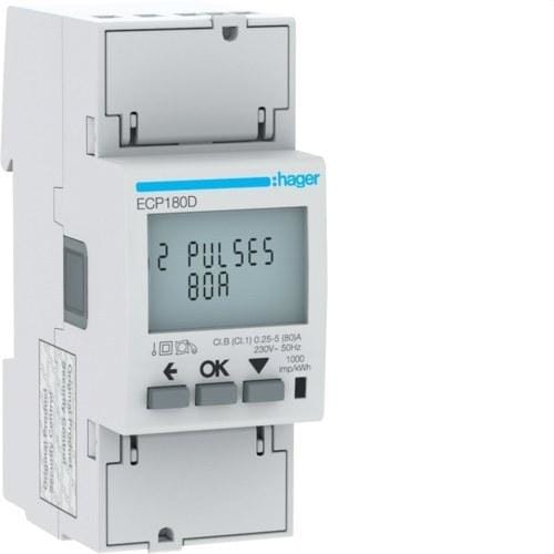 HAGER - Contador de energía 1F direct 80A 2M S0 MID