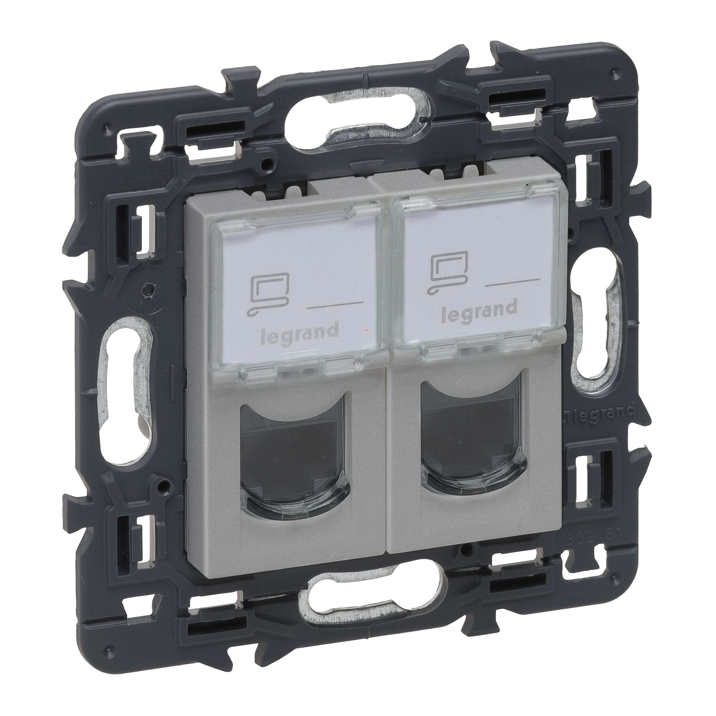 LEGRAND - Base informática RJ45 Valena Next - Cat.6 - UTP - doble - conexión rápida Toolless - Aluminio