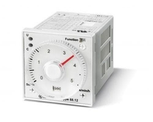 FINDER - Temporizador multifunción conexión octal SERIE 88, 2 contactos conmutados, 8A, 12...240V AC/DC, Funciones PI