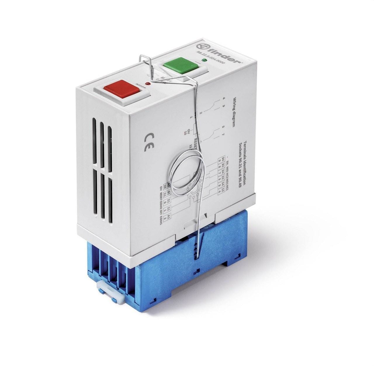 FINDER - Relé biestable de mando y señal SERIE RB, 2 contactos conmutados, 8A, 24V DC, enchufable en base 90.21