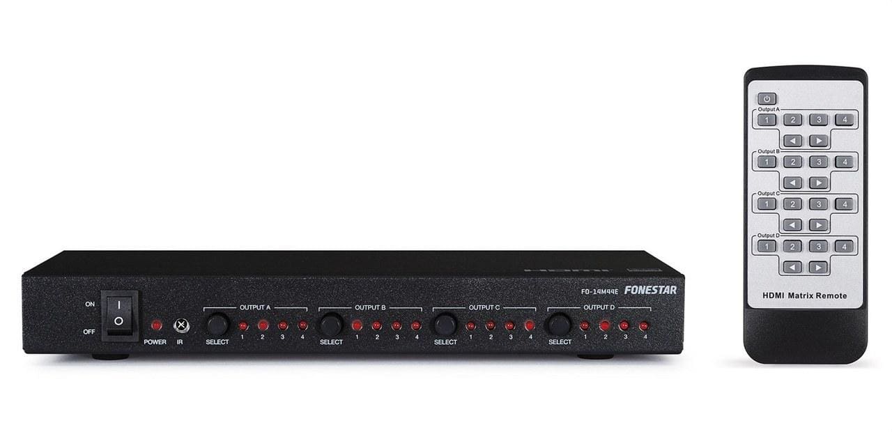 FONESTAR - Matriz HDMI 4x4 260x26x113mm mando distancia