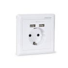 FONESTAR - Panel conexión 2xUSB hembra 5VCC 86x86x50mm blanco