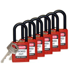 BRADY - 38MM SAF PADLOCK W/PS RED KD 6 PK 38MM SAFETY PADLOCK RED KD 6 PK 38.00 MM 86.50 MM