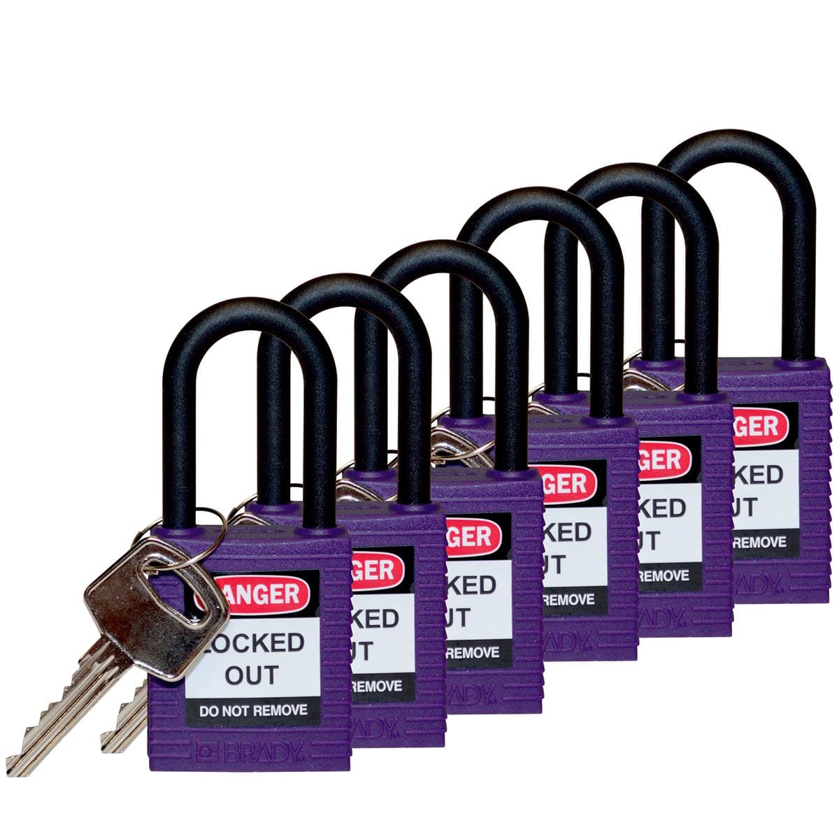 BRADY - 38MM SAF PADLOCK W/PS VIOLET KD 6 PK SAFETY PADLOCKS - NYLON SHACKLE 38.00 MM 86.50 MM
