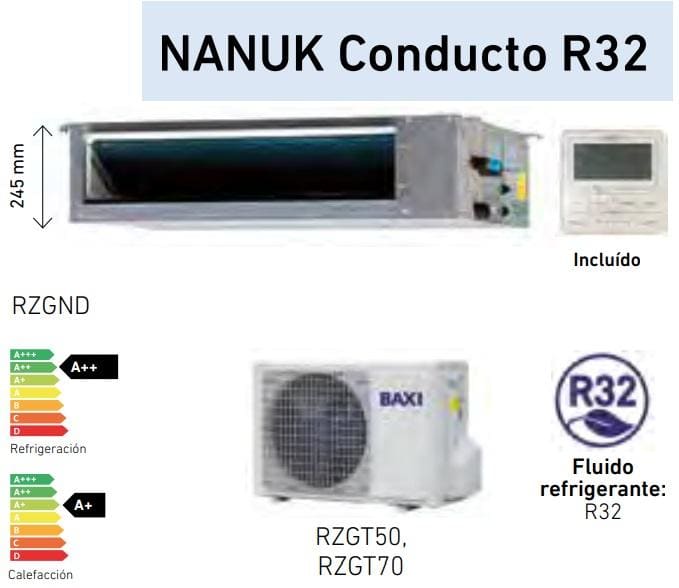 BAXI - Conjunto unidad interior + exterior RZGD70 NANUK Conducto R32 ULTRA DC Inverter 7,00 a 8,00kW