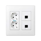 SIMON - Kit caja pared de superficie / empotrar para 2 elementos dobles con 1 enchufe doble y 2 placas 1 RJ45 3M blanco