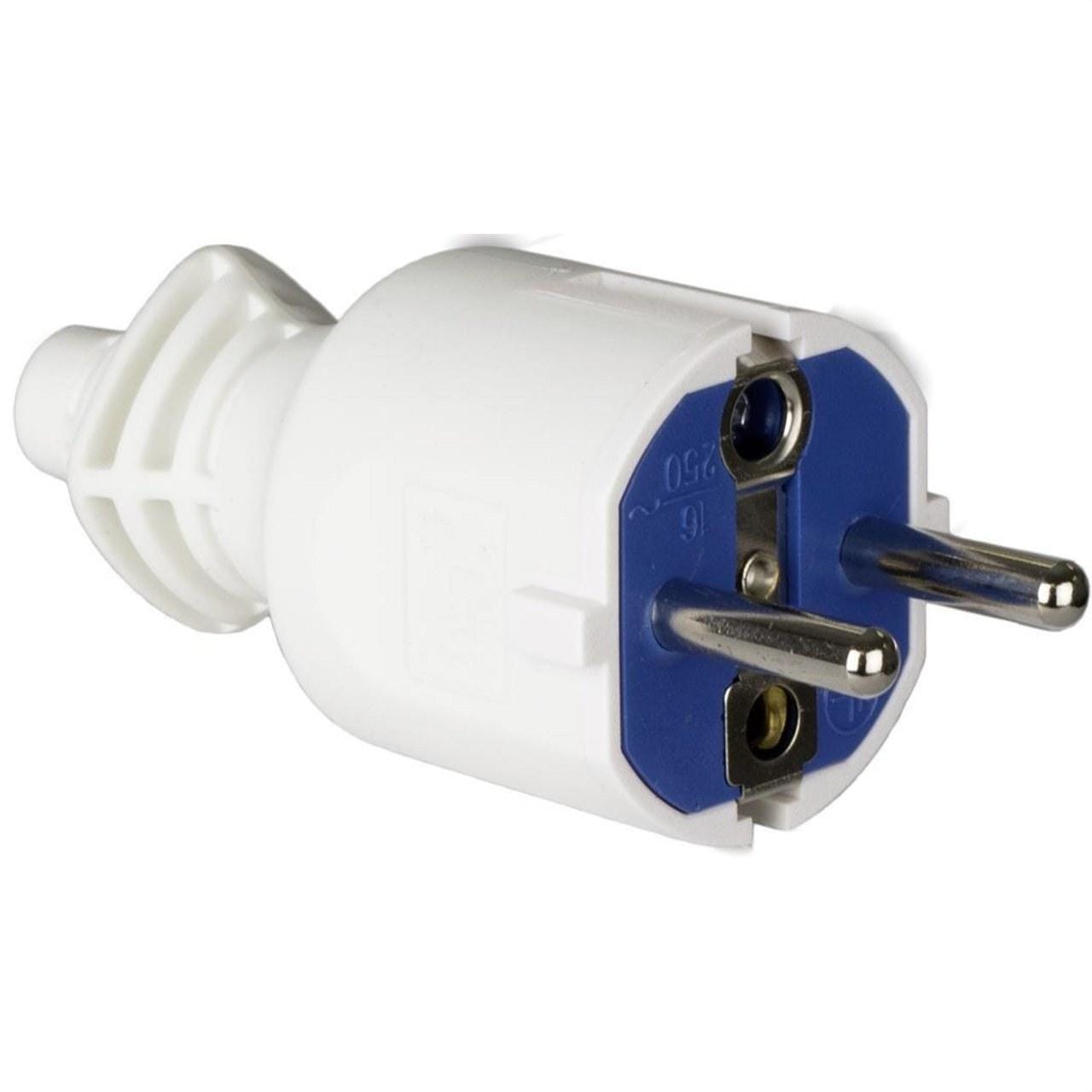 SOLERA - CLAVIJA BIPOLAR CON T/T LATERAL 16A,250V. ESPIGAS  DE Ø4,8MM. MATERIAL PVC BLANCO.