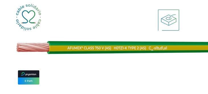 PRYSMIAN - Cable AFUMEX Class 750 V (AS) H07Z1-K TYPE 2 (AS) Cca-s1b,d1,a1 1x6 (AMARILLO/VERDE) CAJA 100m