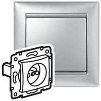 LEGRAND - Base de corriente Valena - Estándar francés - 2P+T con obturadores - 10/16A - 230 V~ - Aluminio brillante