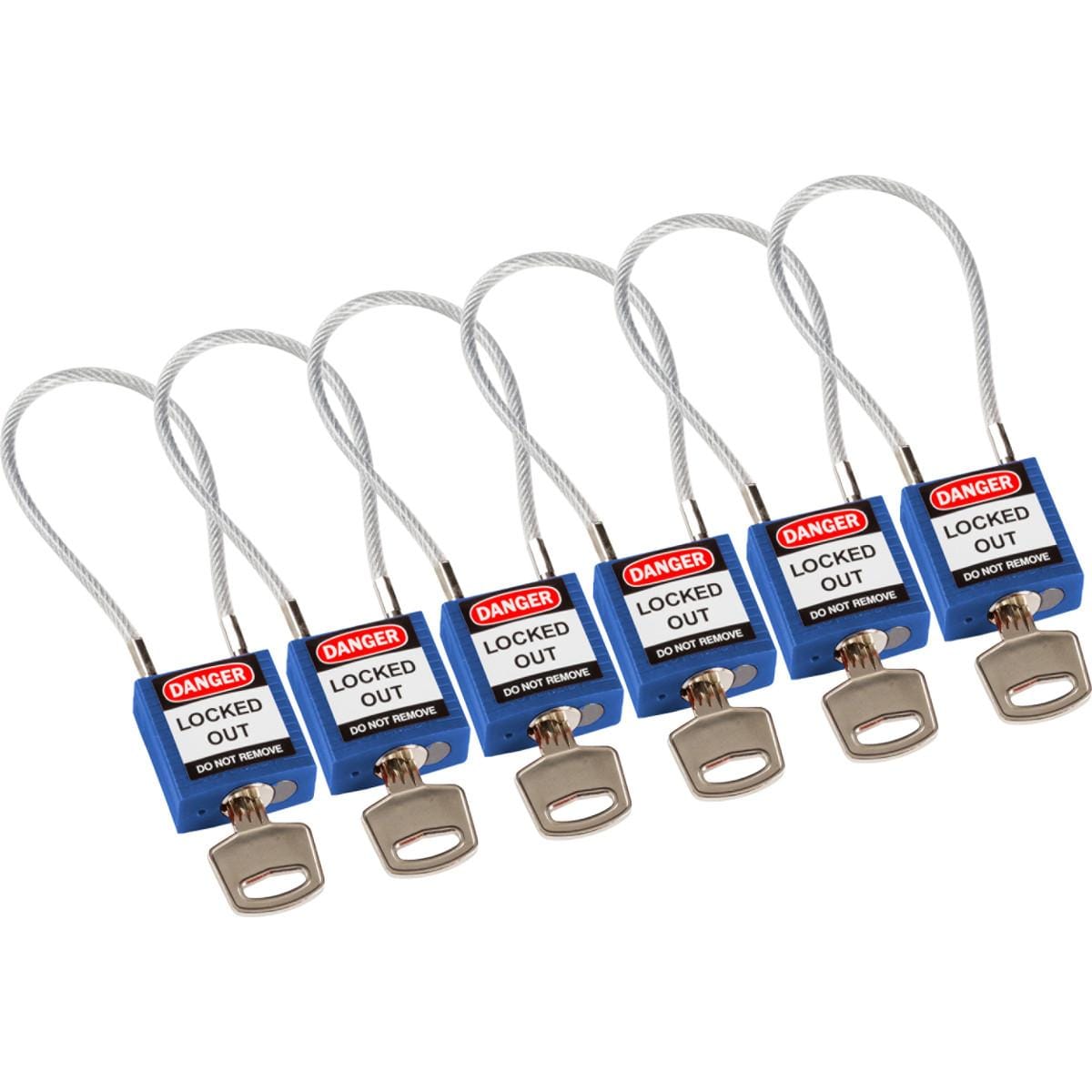 BRADY - COMPACT CABLE PADLOCK BLUE 20CM KD/6PK