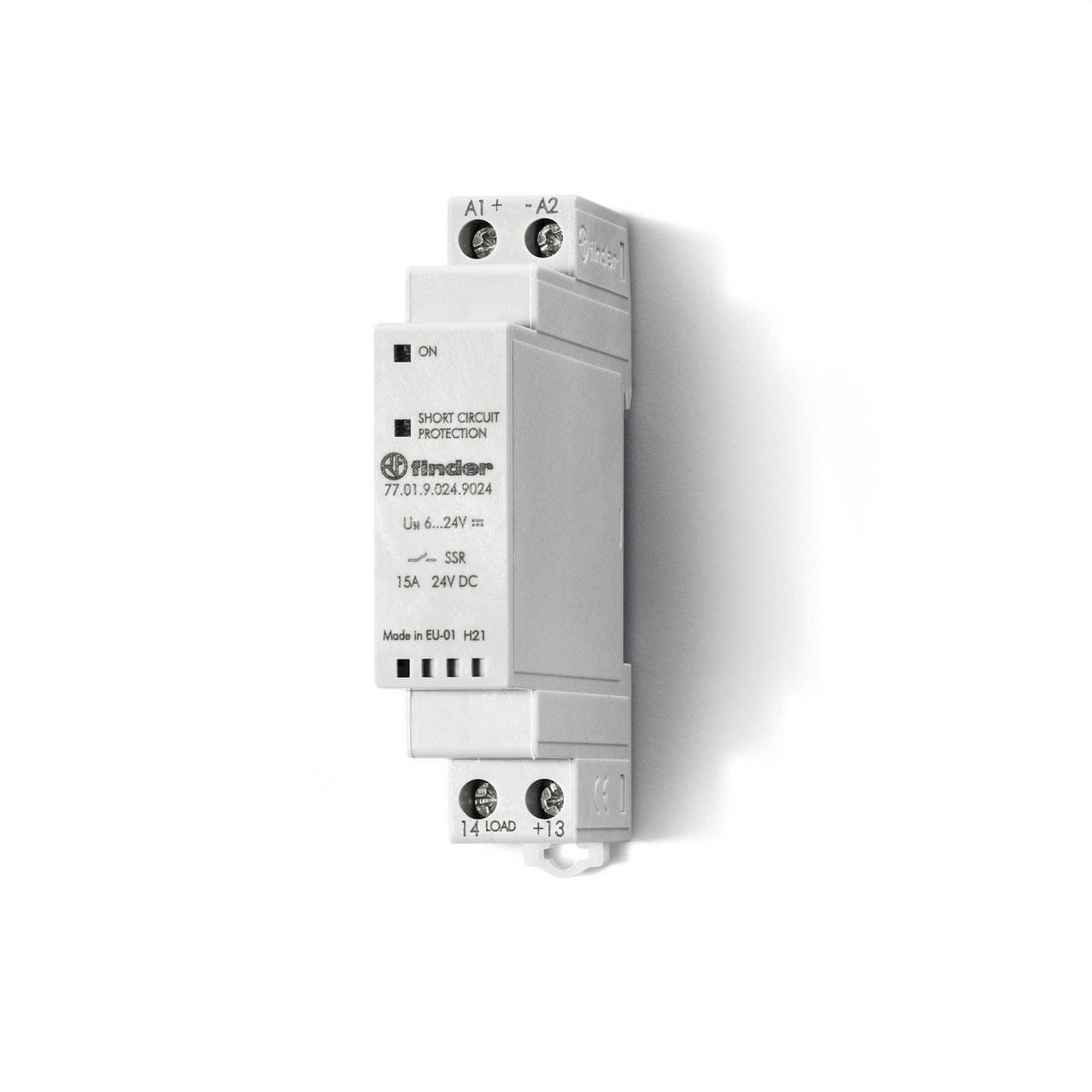 FINDER - Relé de estado sólido SERIE 77, 1 salida NA 15A, montaje carril DIN, 6...24V DC, salida 24V DC (emb.1u)