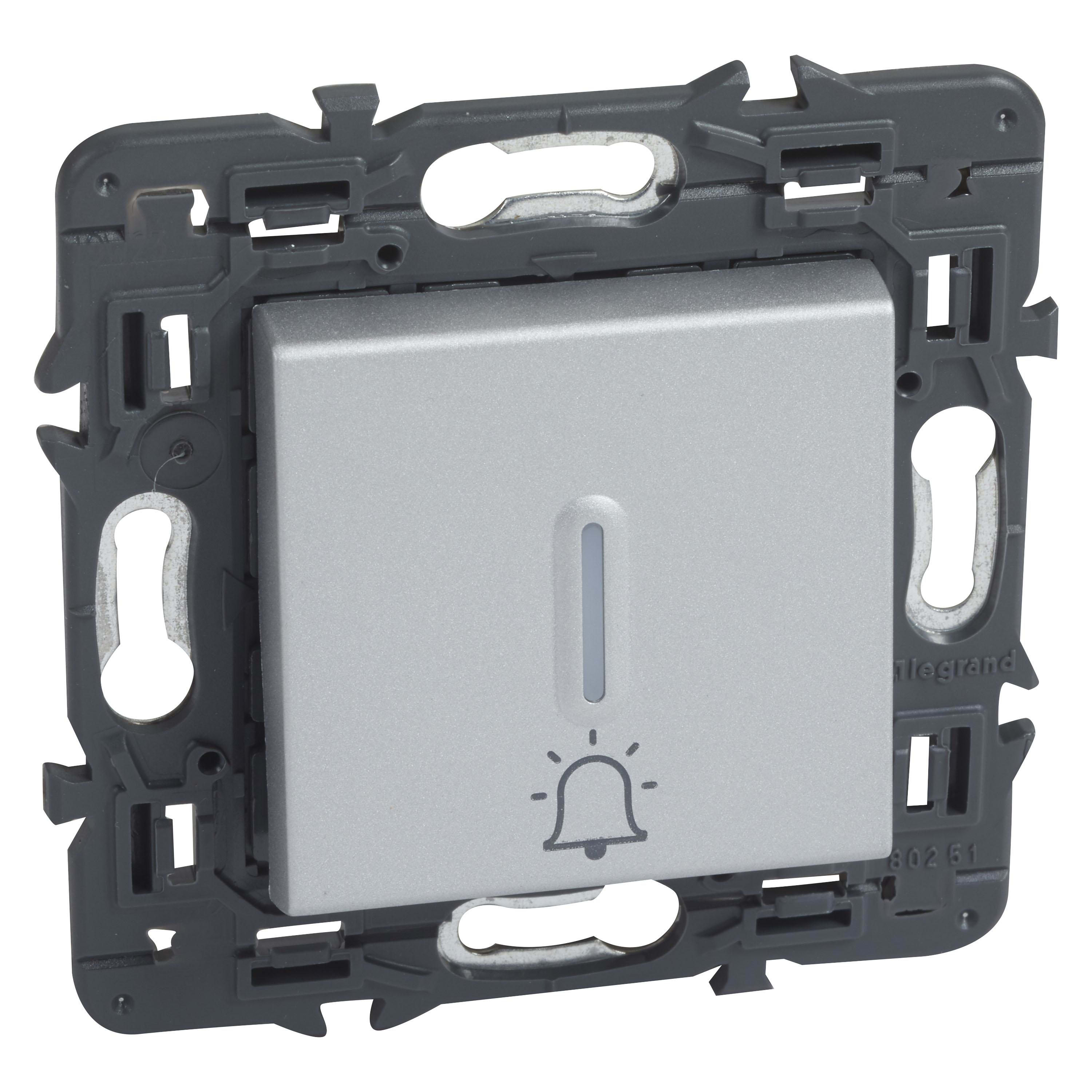 LEGRAND - Pulsador Valena Next - luminoso con símbolo de campana - 6A - 230V~ - Aluminio