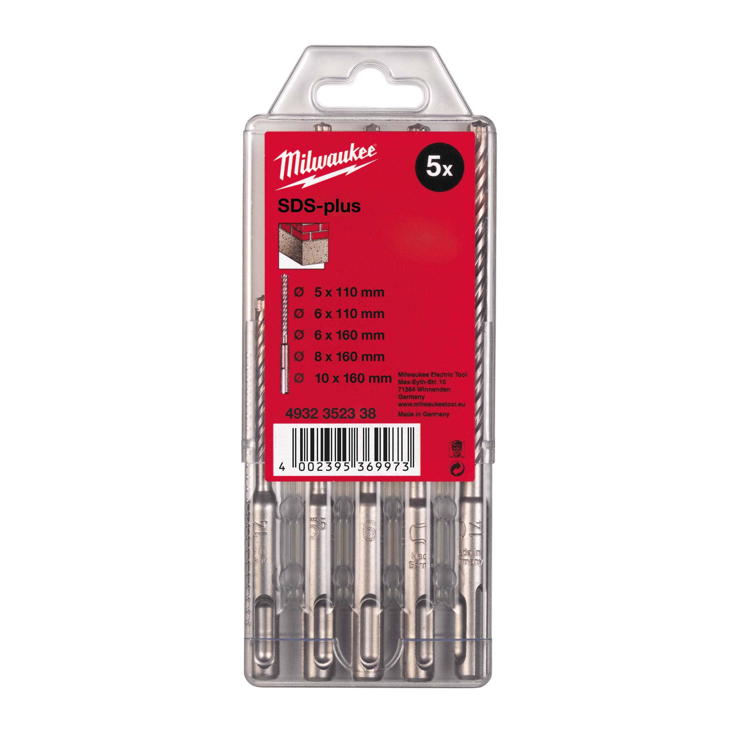 MILWAUKEE - ESTUCHE PLASTICO 5 BROCAS SDS-PLUS MS2