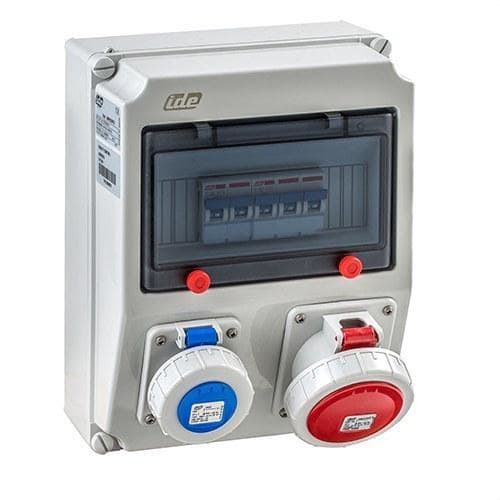 IDE - Cofret IP67 9 módulos 3 polos + tierra 32A 2 polos + toma tierra 16A con protección