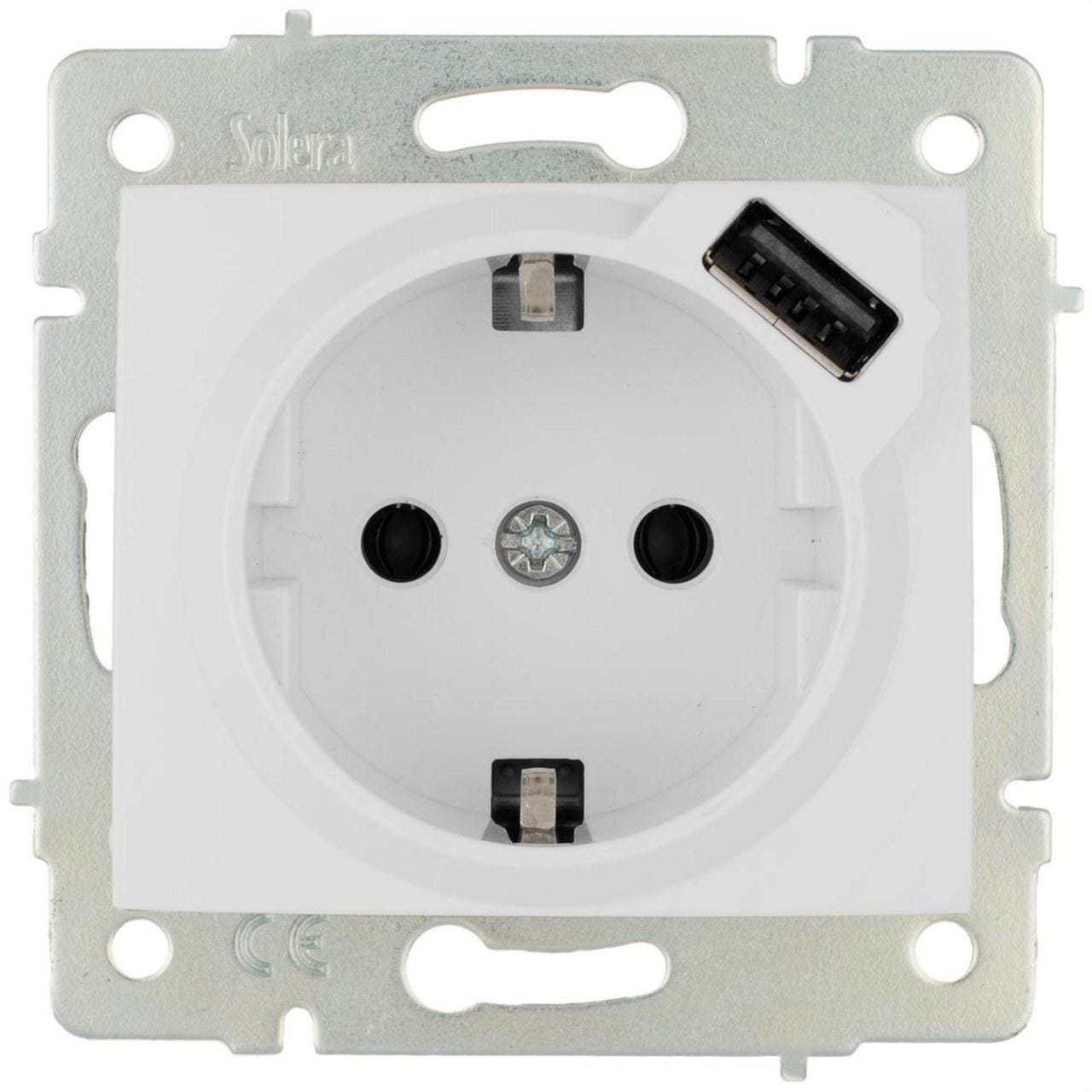 SOLERA - Base enchufe 2P+TT con obturador 16A 250V USB 83x81 blanco
