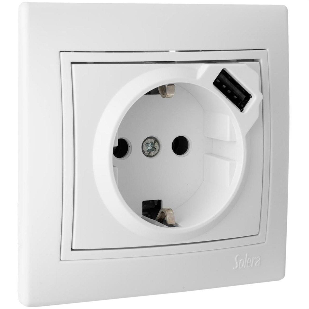SOLERA - Base enchufe 2P+TT con obturador 16A 250V+USB 2,1A 5V