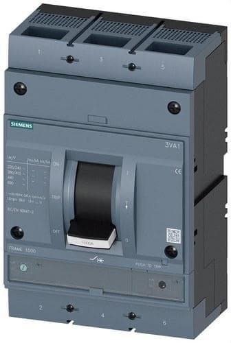 SIEMENS - Interruptor automático 3VA1 IEC tamaño 1000 poder de corte M 55kA 415V 3P TM240, ATAM, 1000A con protección