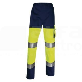 DELTA PLUS - Pantalón de trabajo alta visibilidad Panostyle de poliéster con algodón talla L amarillo fluorrescente-azul marino