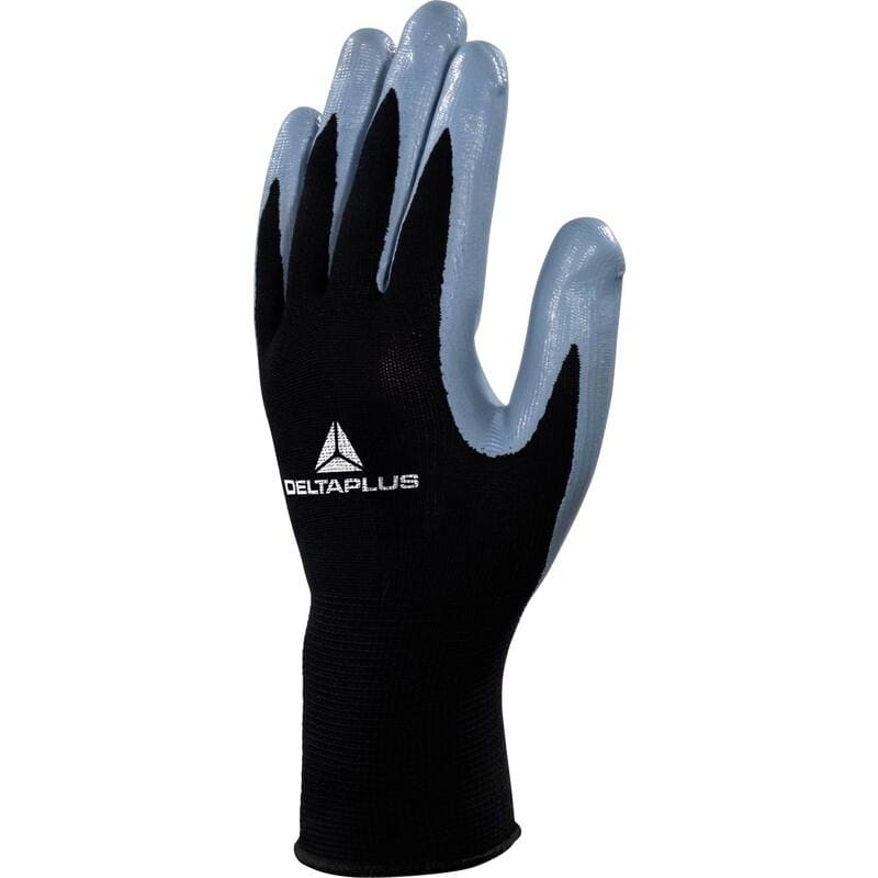 DELTA PLUS - Guante punto poliester palma nitrilo negro/gris talla 10