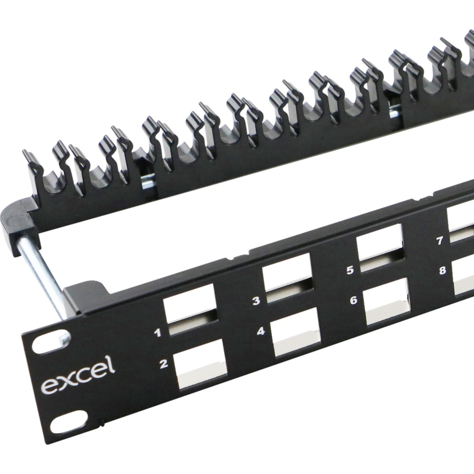 EXCEL - PANEL VACÍO 24 PUERTOS ANGULARES Y FRONTAL PLANO 1U NEGRO