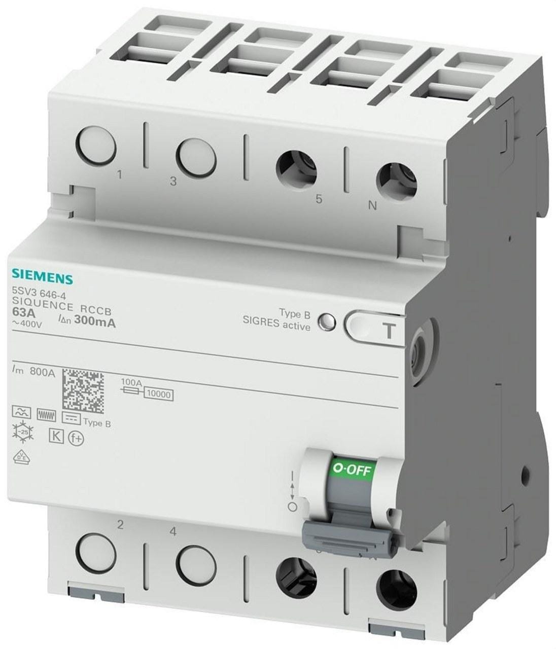 SIEMENS - Interruptor diferencial, 2 polos, Tipo B, con retardo breve, entrada: 40A, 300mA, Un AC: 230V