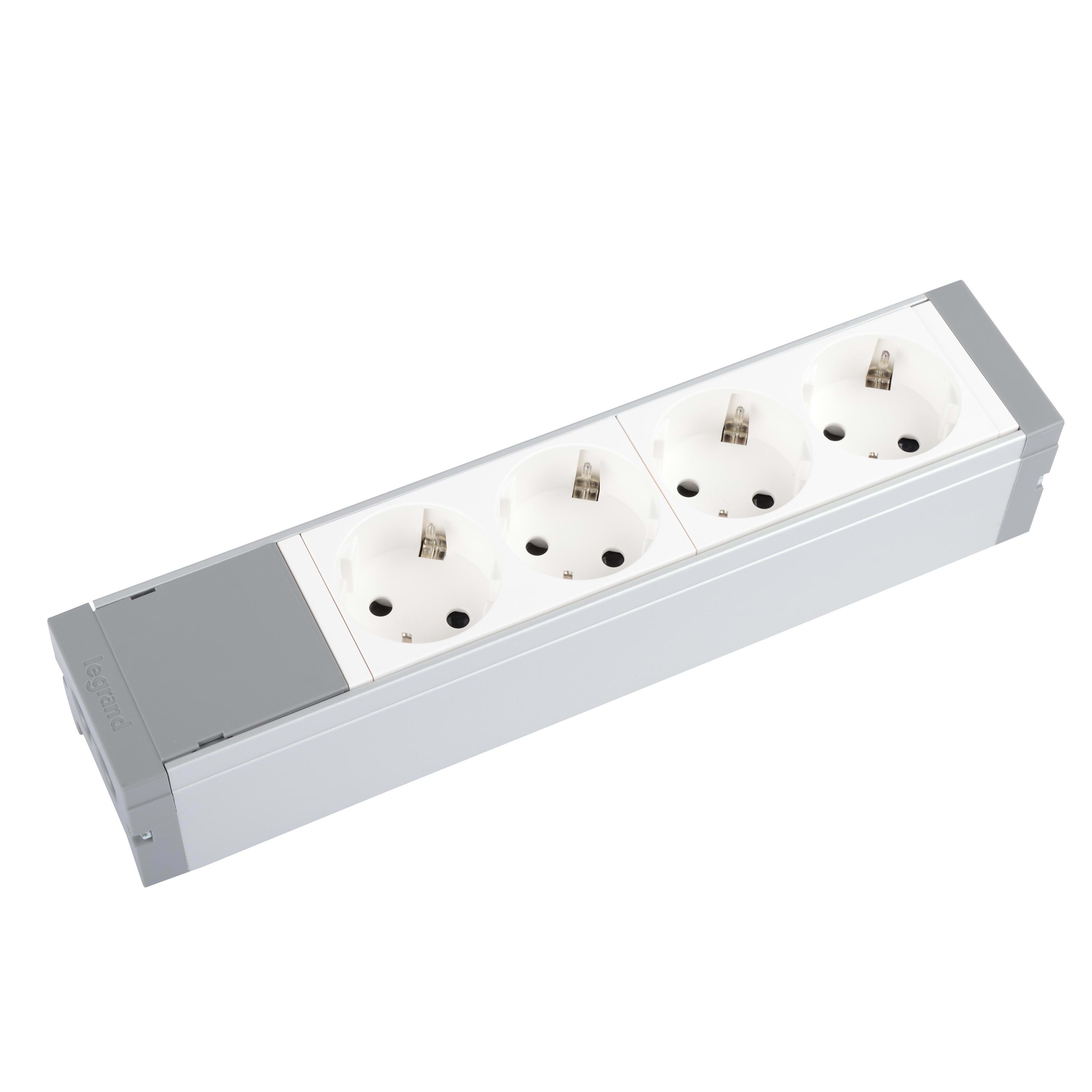 LEGRAND - Bloque de alimentación equipado con 4 bases Schuko 2P+T para cablear