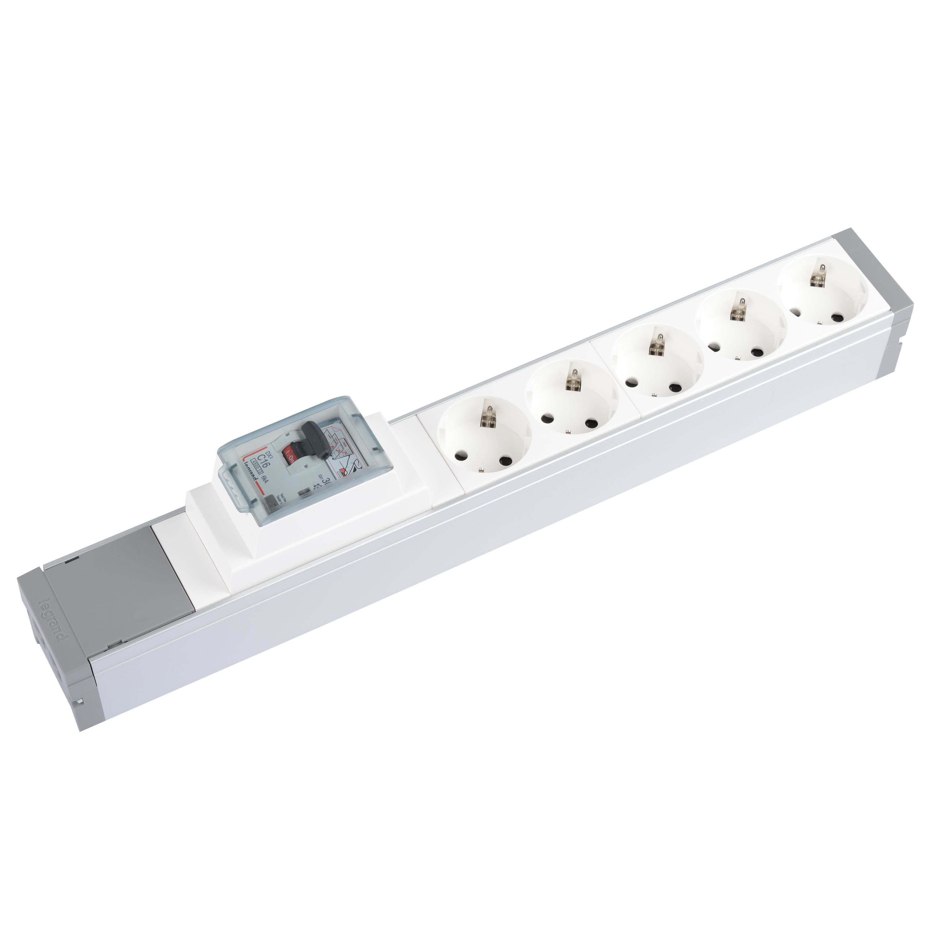 LEGRAND - Bloque de alimentación equipado con 5 bases Schuko 2P+T e interruptor automático diferencial para cablear