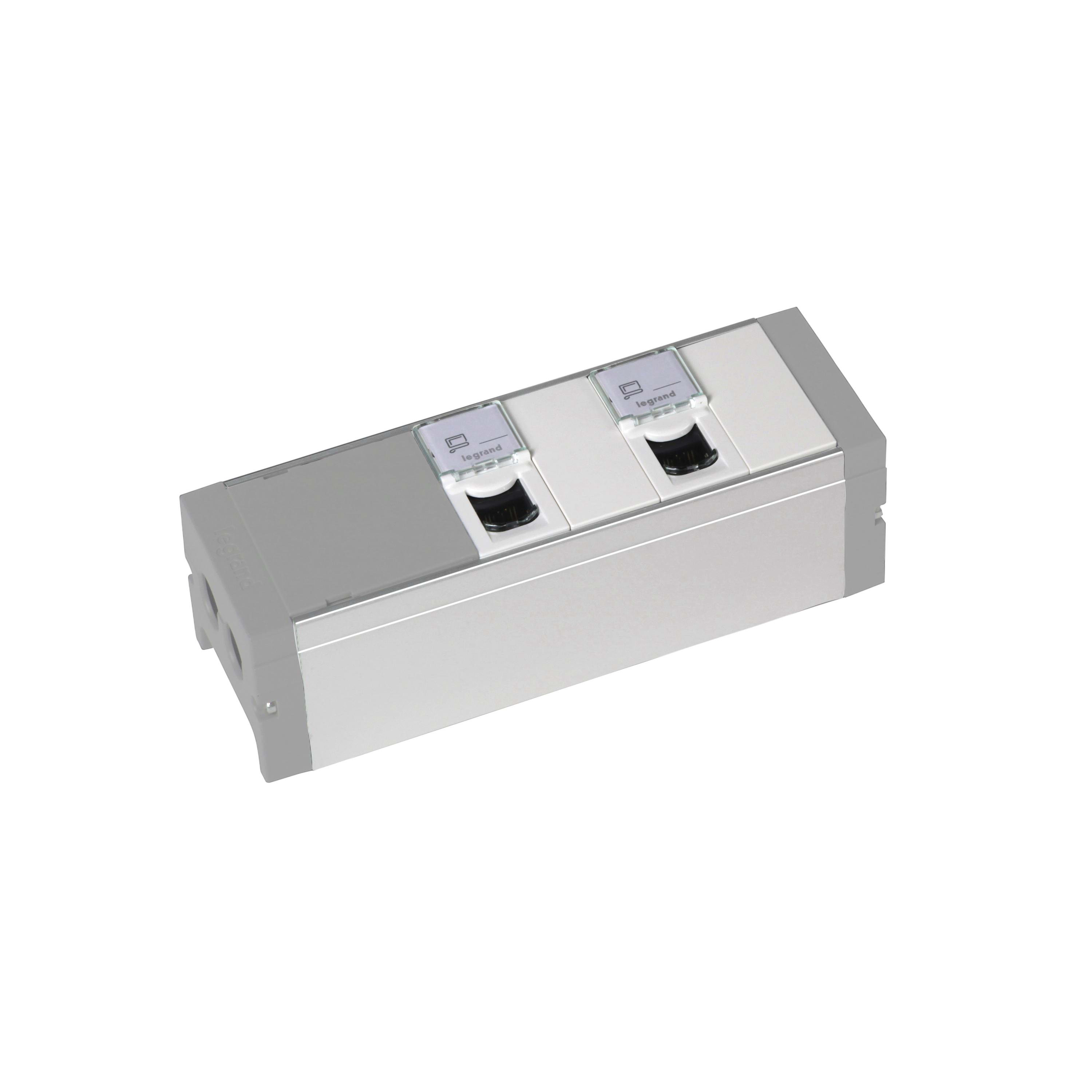 LEGRAND - Toma múltiple bajo el escritorio equipada con 2 RJ45 Cat 6 FTP y 2 placas en blanco 1 módulo, a conectar