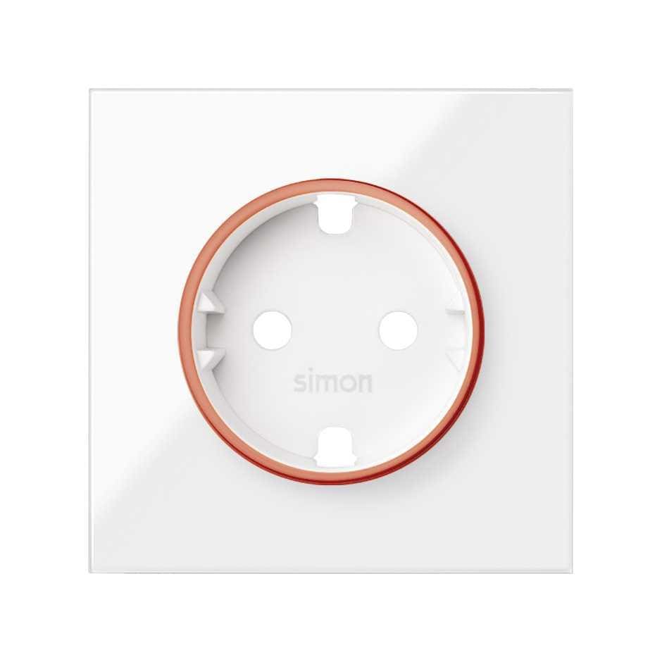 SIMON - Tapa SIMON 100 con aro rojo para base de enchufe schuko blanco brillante
