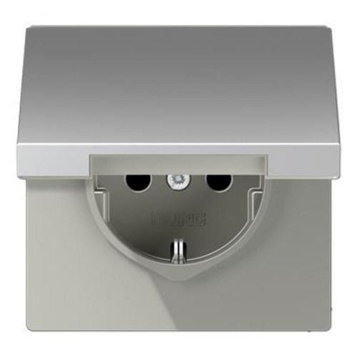 JUNG - Base enchufe con tapa protección niños aluminio