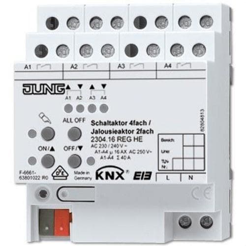 JUNG - Actuador de conmutación KNX 4 salidas actuador persianas KNX 2 canales AC 230 240V~ montaje en carril DIN