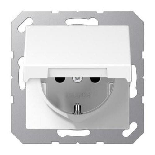 JUNG - Base enchufe protección niños con tapa blanco