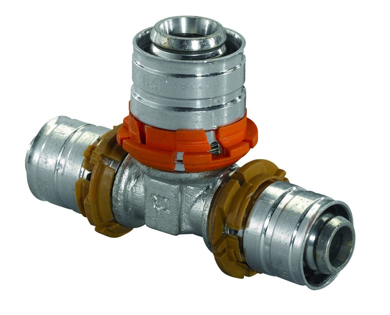 UPONOR - Te reducida 25x20x25 en latón Pert-Al-Pert