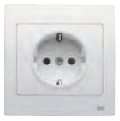 BJC - Base enchufe 2P+TT lateral en beige con dispositivo de seguridad y marco Iris (monoblock) 16A 250V