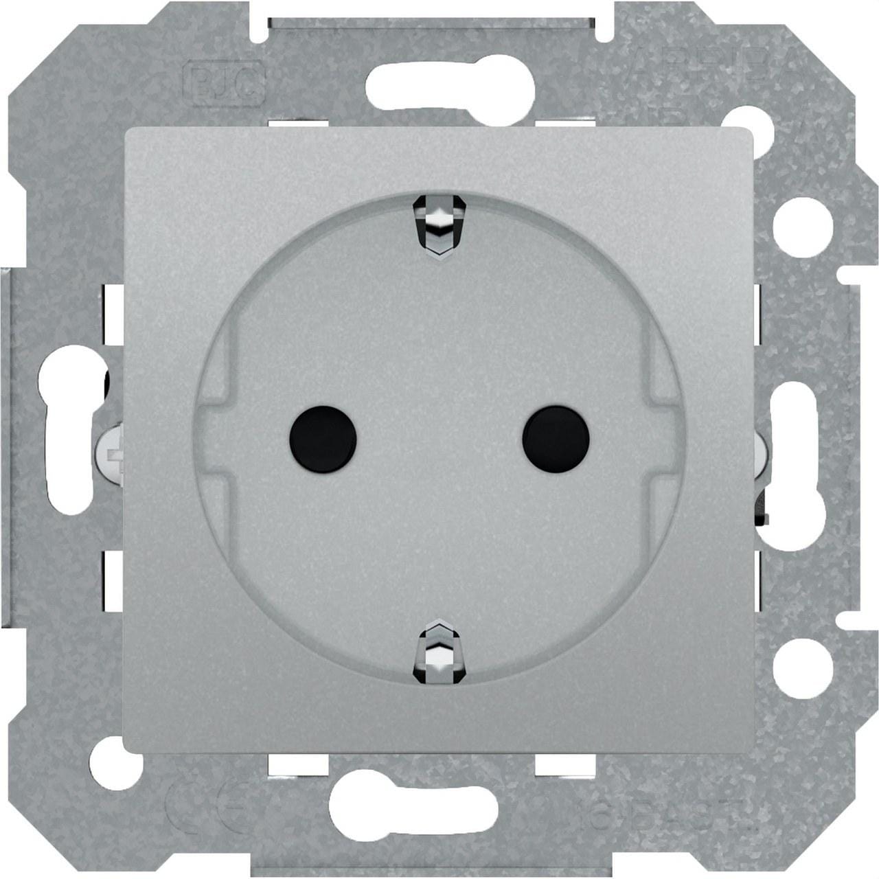 BJC - Base Schuko serie Viva en plata luna + emborne por tornillo con protección infantil