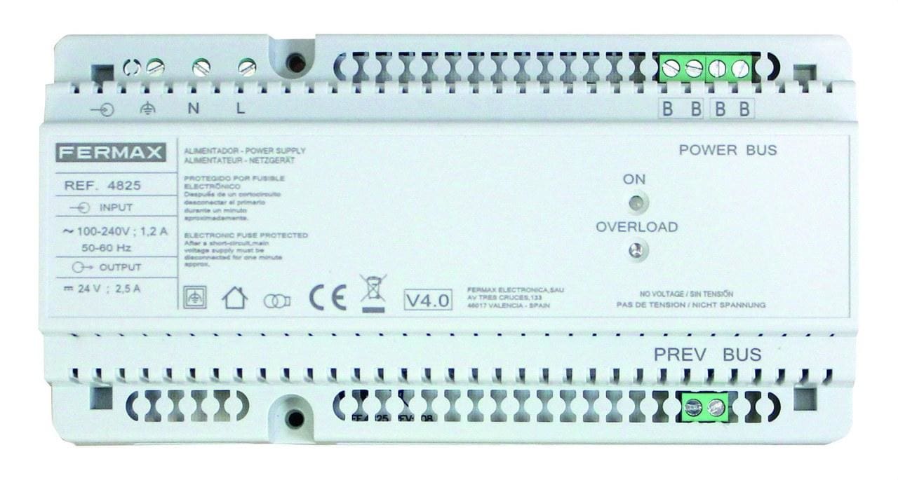 FERMAX - Alimentador + filtro DIN10 24VDC 2,5A para alimentar diferentes equipos DUOX PLUS