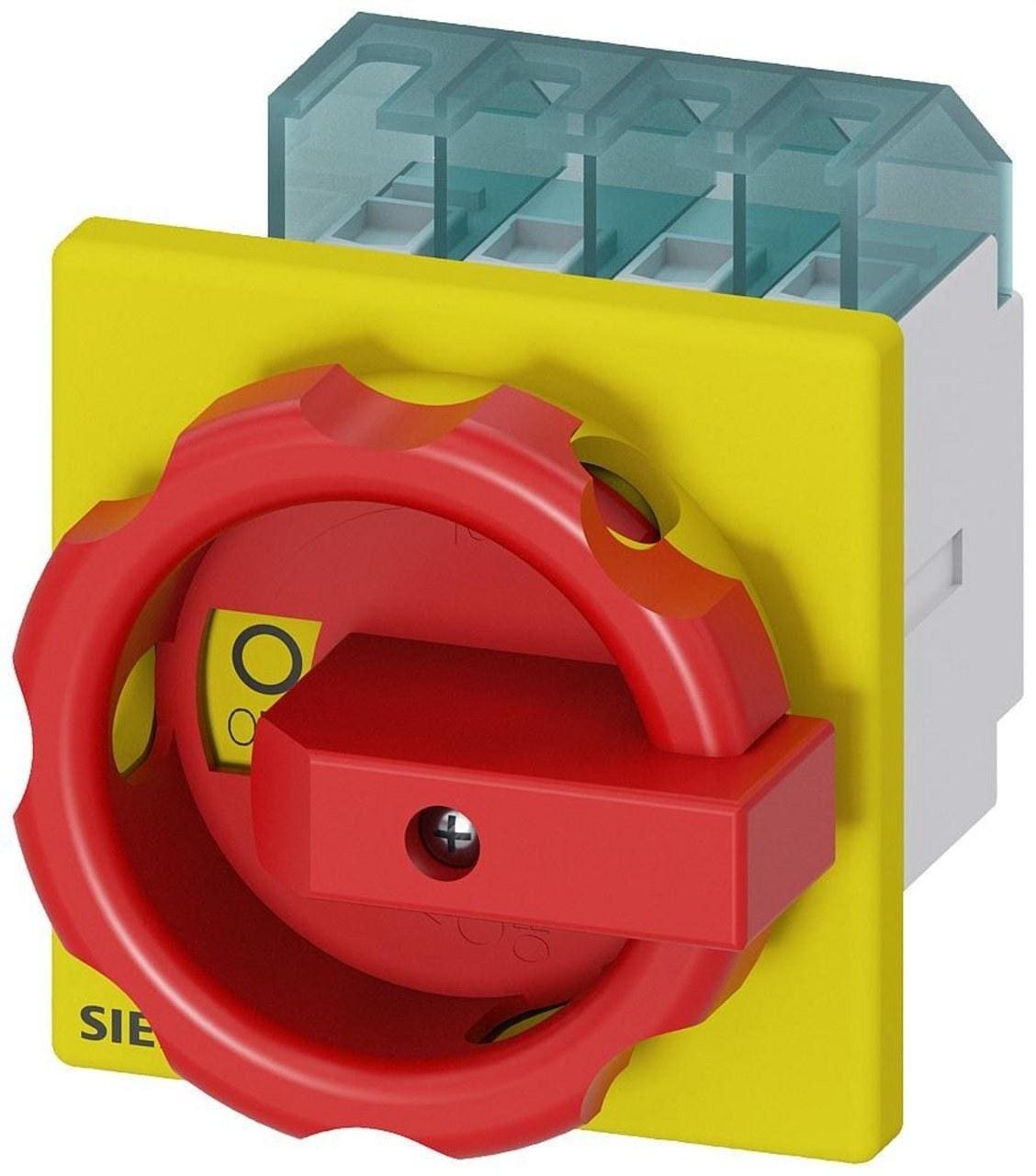 SIEMENS - Interruptor emergencia 3 polos frontal 4 taladros giratorio rojo amarillo
