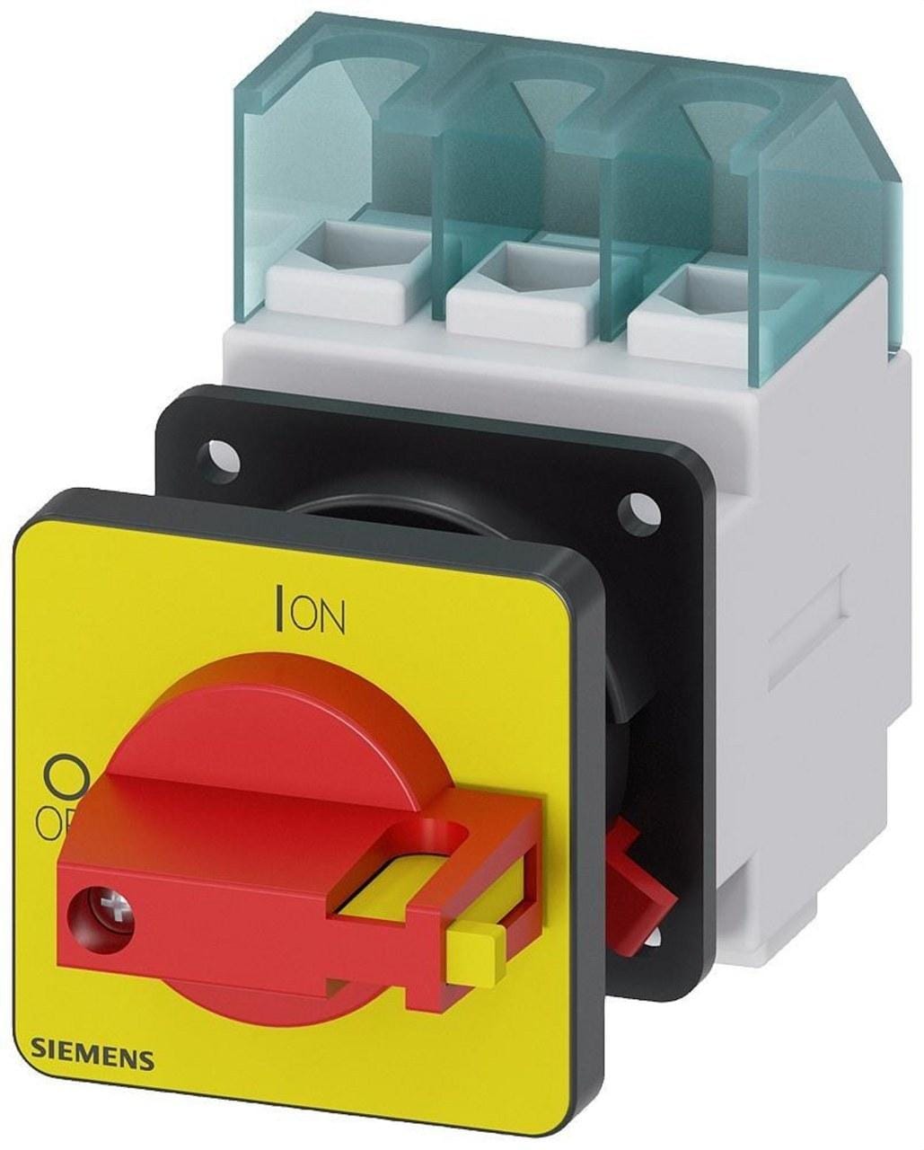 SIEMENS - Interruptor 3LD2 3 polos 25A orificio central frontal rojo/ amarillo
