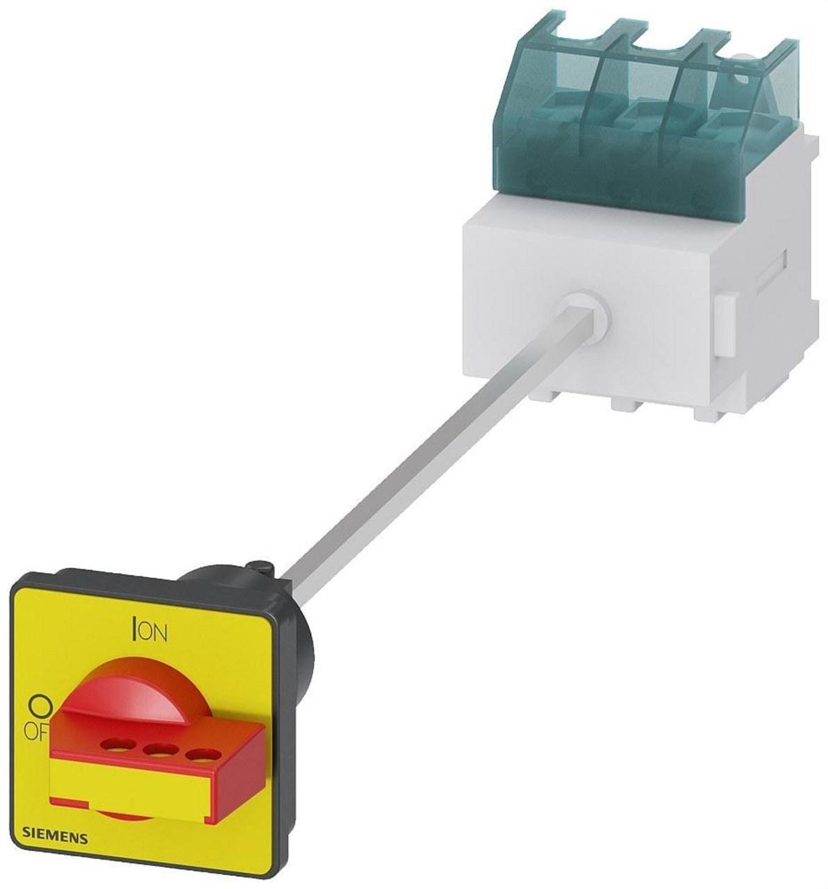SIEMENS - Interruptor principal 3 polos perfil 2 taladros mando giratorio rojo / amarillo