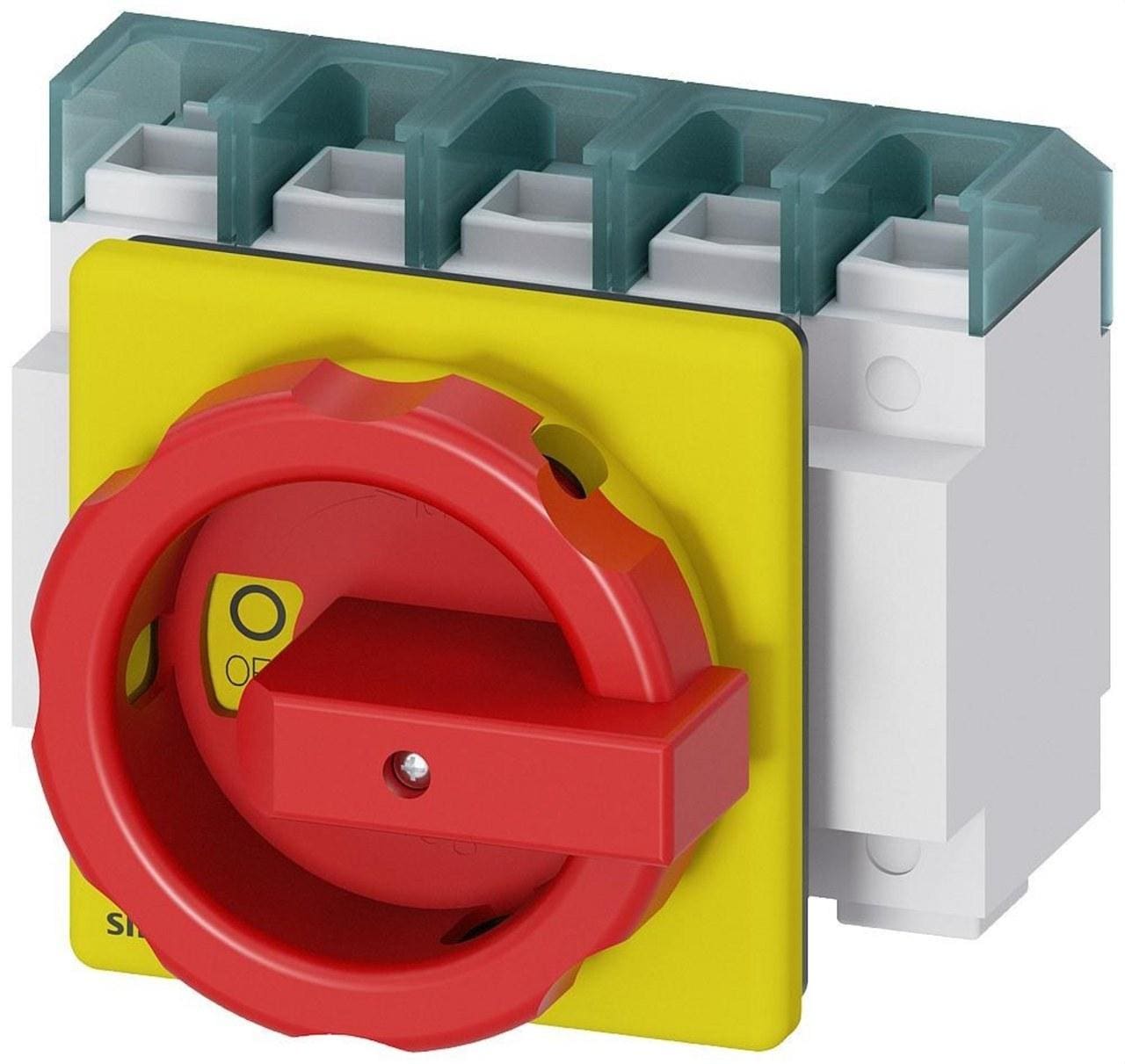 SIEMENS - Interruptor 100A accionamiento giratorio rojo amarillo borne neutro+borne polietileno