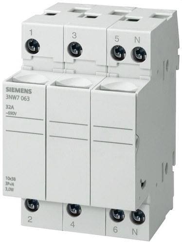 SIEMENS - Portafusible cilíndrico 3 polos + neutro 32A 10x38 sin señalización