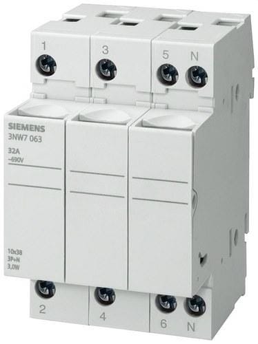 SIEMENS - Portafusible cilíndrico 3 polos 32A 10x38 sin señalización
