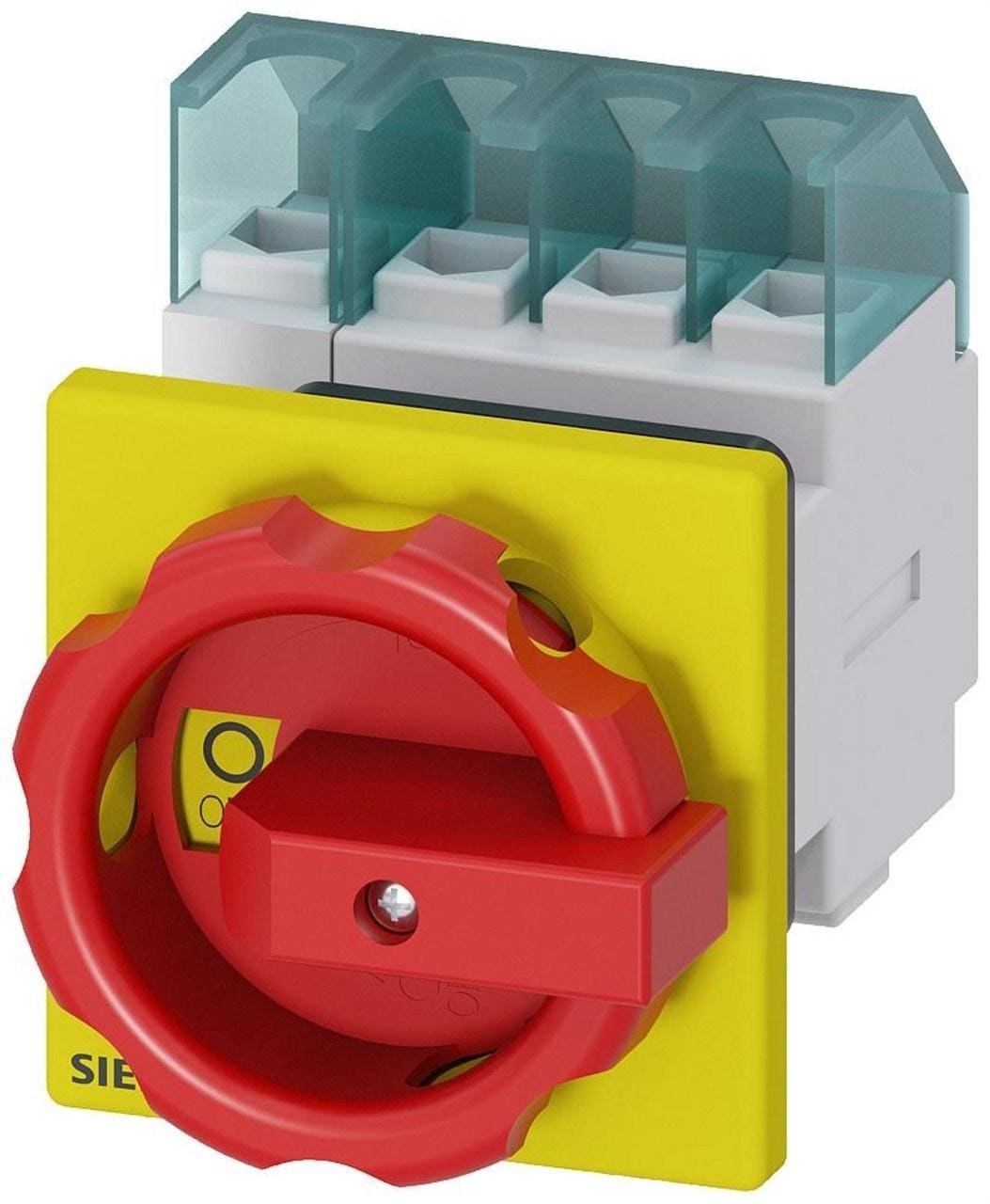 SIEMENS - Interruptor 3LD2 3 polos+neutro 25A orificio central frontal rojo/ amarillo
