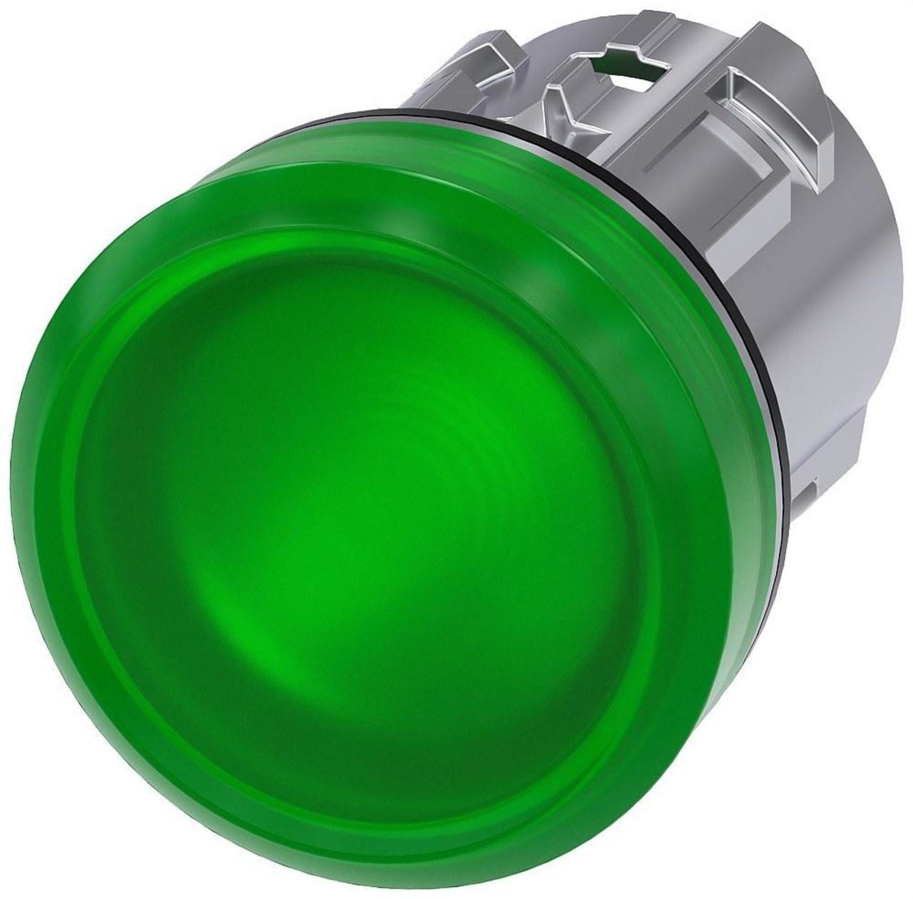 SIEMENS - Lámpara señalización redondo metálico brillante verde lente GLATT