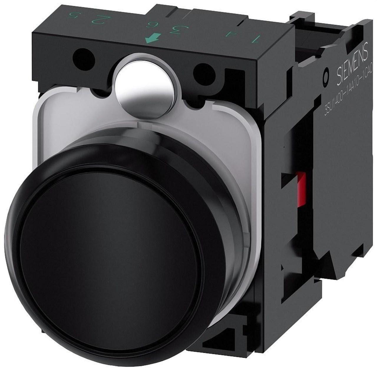 SIEMENS - Pulsador redondo plástico negro botón rasante 1NC tornillo